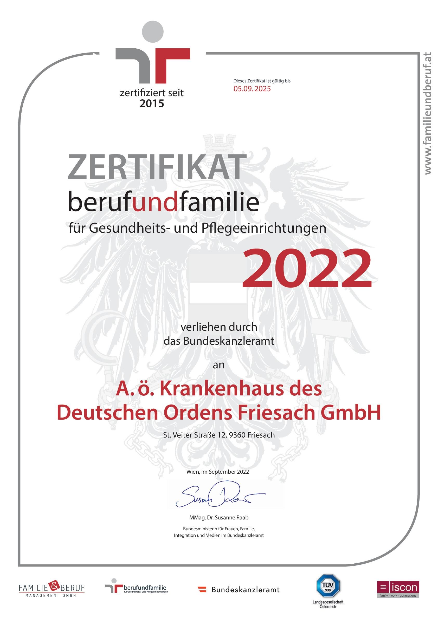 Zertifikat Beruf und Familie 2022